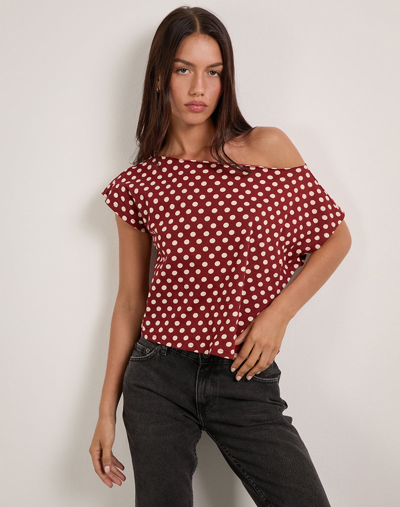Image of Balia Asymmetrisches Kurzarm-Top in Polka Wine