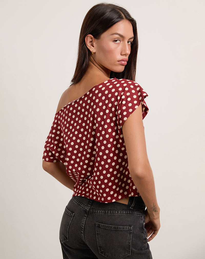 Balia Asymmetrisches Oberteil mit kurzen Ärmeln in Polka Wine