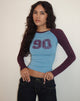 Image of Balqis Langarm-Top in Blau-Rotholz-Kombination