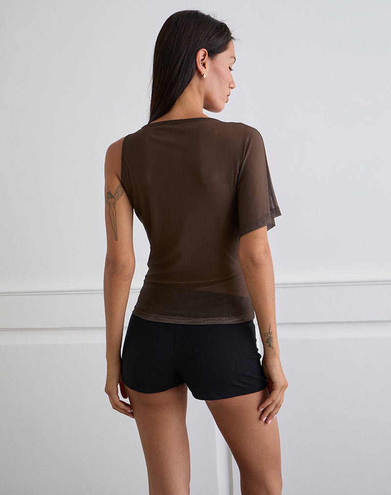 Image of Balsa One Shoulder Top in Braun mit rosa Blumenprint