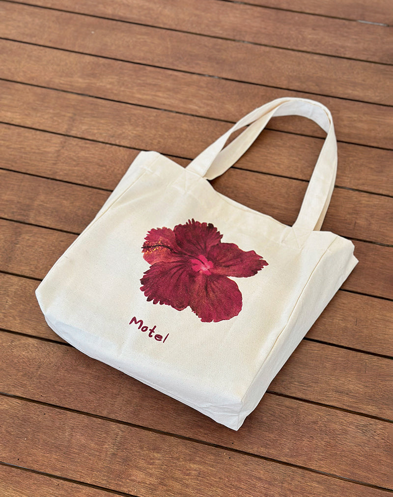 Barbara Tote Bag in Elfenbein mit Hibiskusdruck