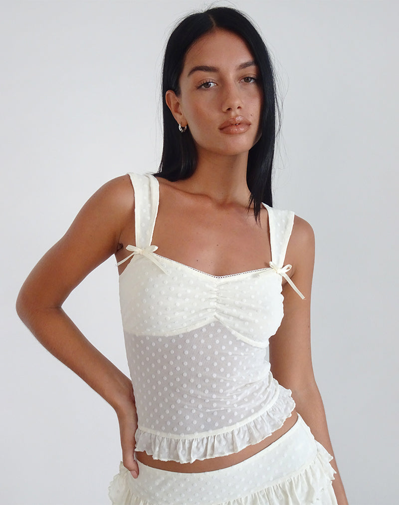 Bartila Top in Elfenbein mit Polka-Flock