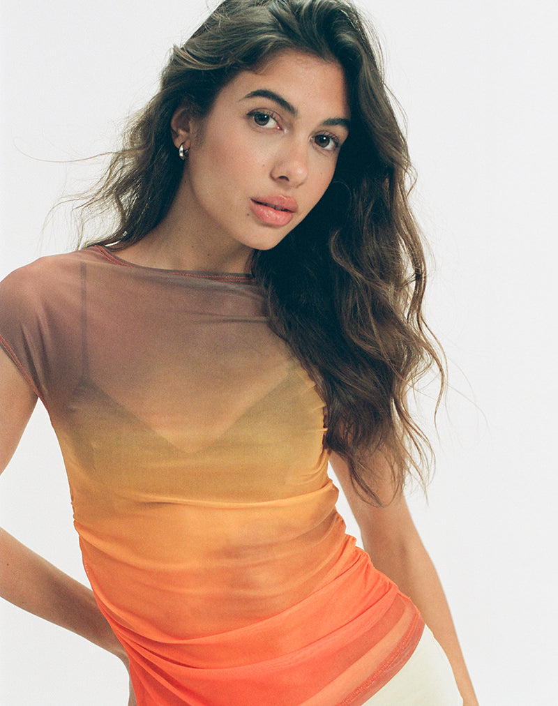 Bastille Top aus Mesh bedruckt Orange Sunset