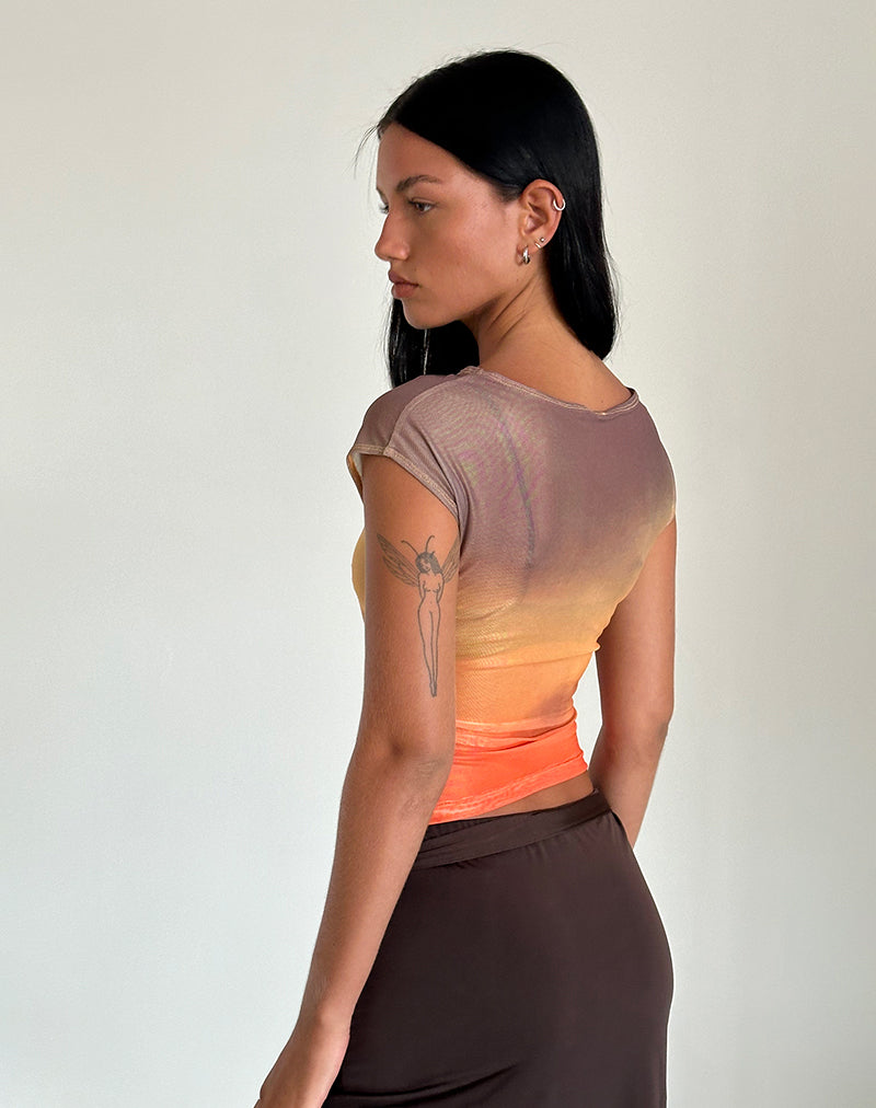 Bild von Bastille Top in Mesh Printed Orange Sunset