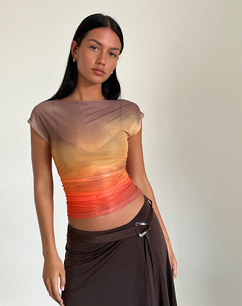 Bild von Bastille Top in Mesh Printed Orange Sunset