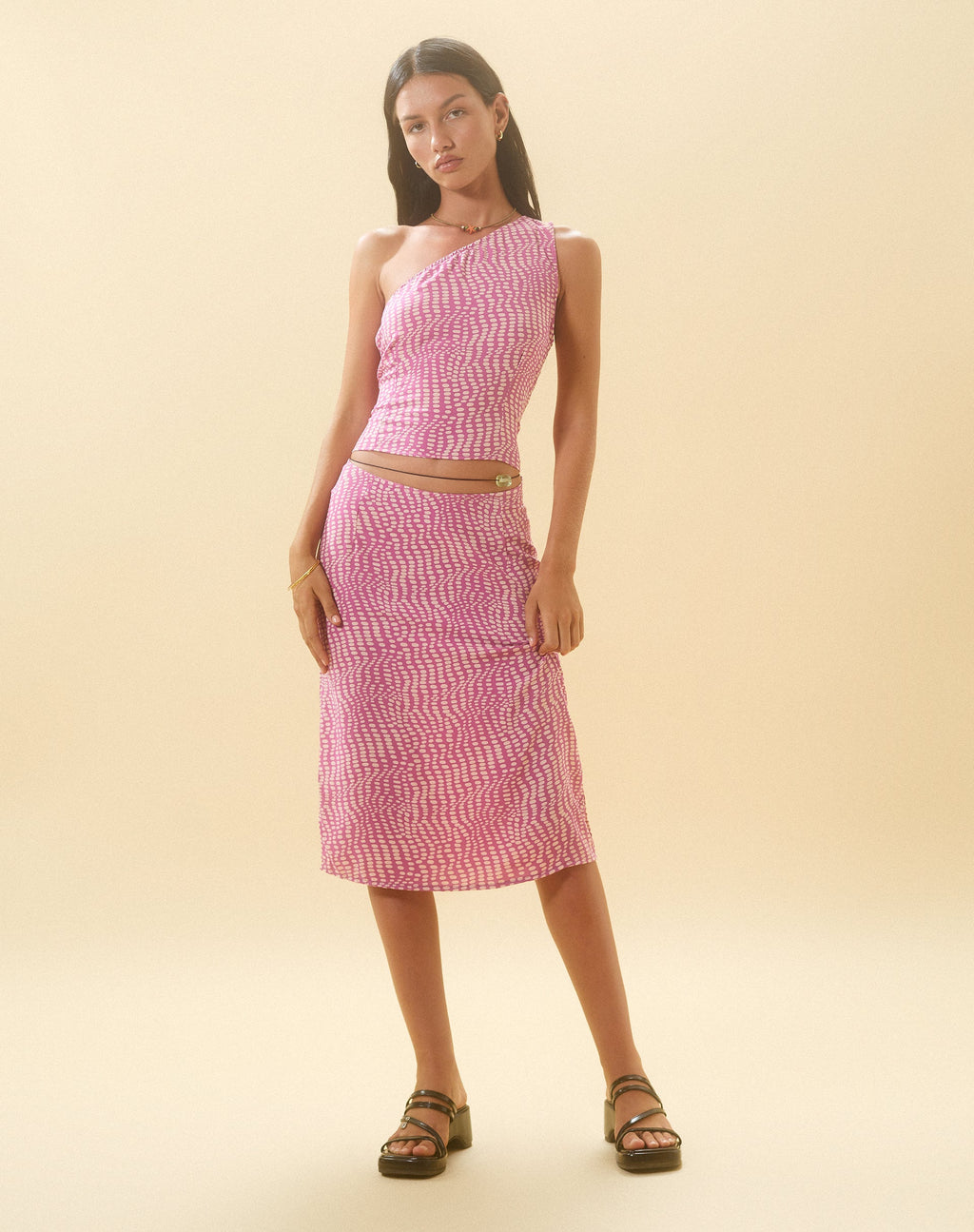 Bayan One Shoulder Top in gewelltem Polka Lila