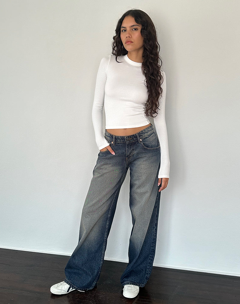 Image of Buche geripptes langärmeliges Top in Off White