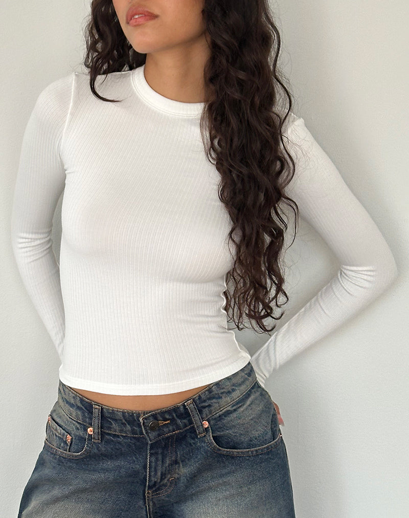 Image of Buche geripptes langärmeliges Top in Off White