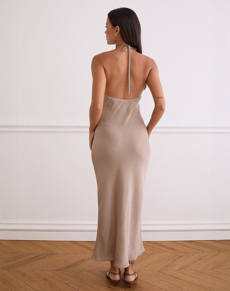 Image of Belara Maxikleid aus Satinstreifen Taupe