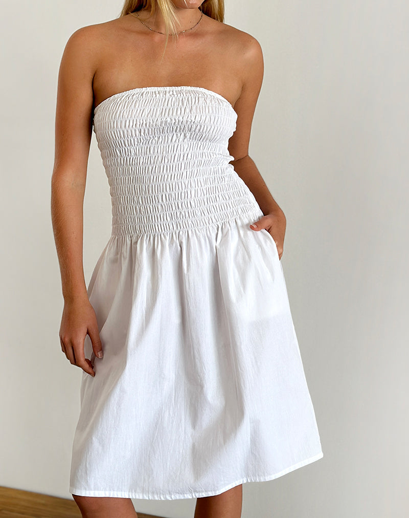Belesi Bandeau Midikleid aus Popeline Weiß