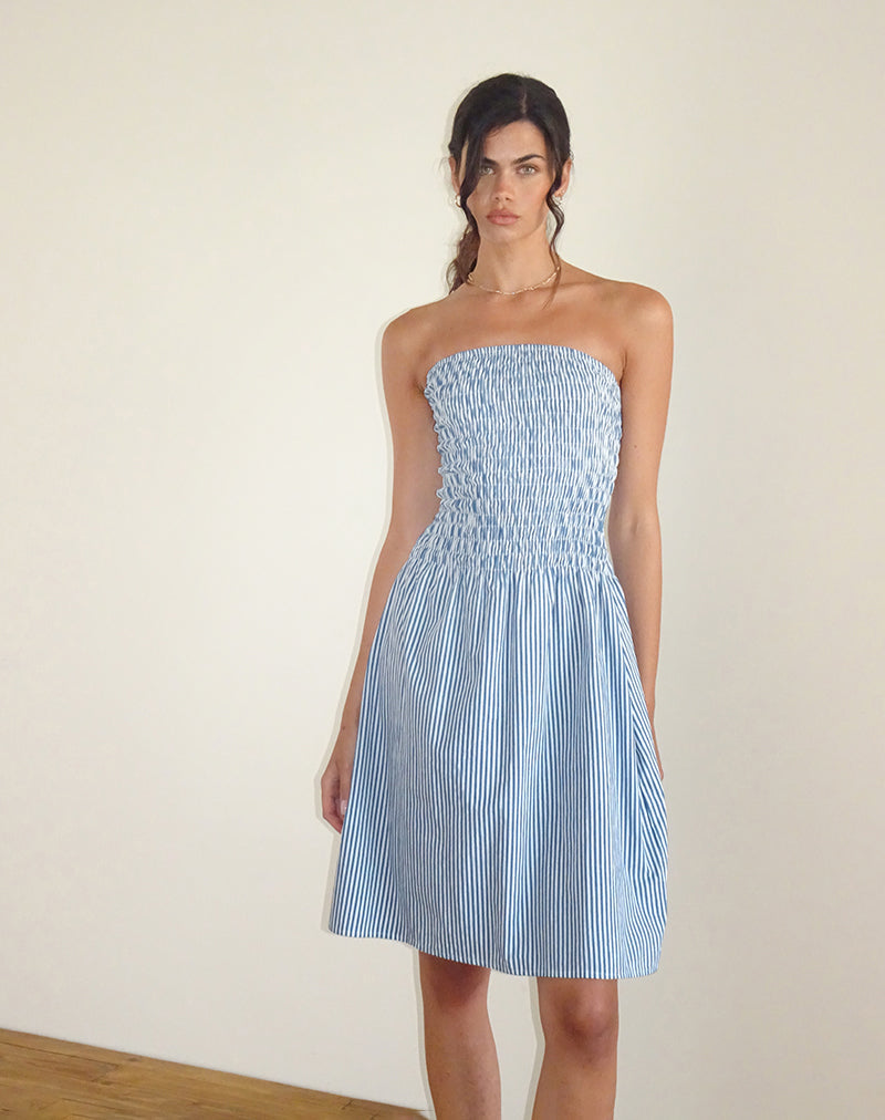Image of Belesi Midikleid in Blau Kleiner vertikaler Streifen