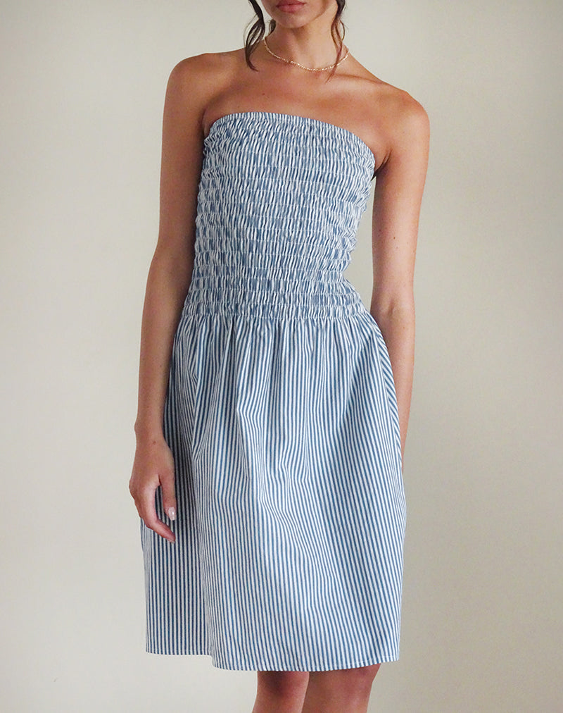 Image of Belesi Midikleid in Blau Kleiner vertikaler Streifen
