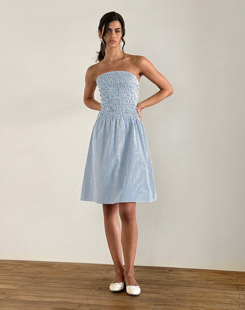 Belesi Midikleid in Blau Kleiner vertikaler Streifen