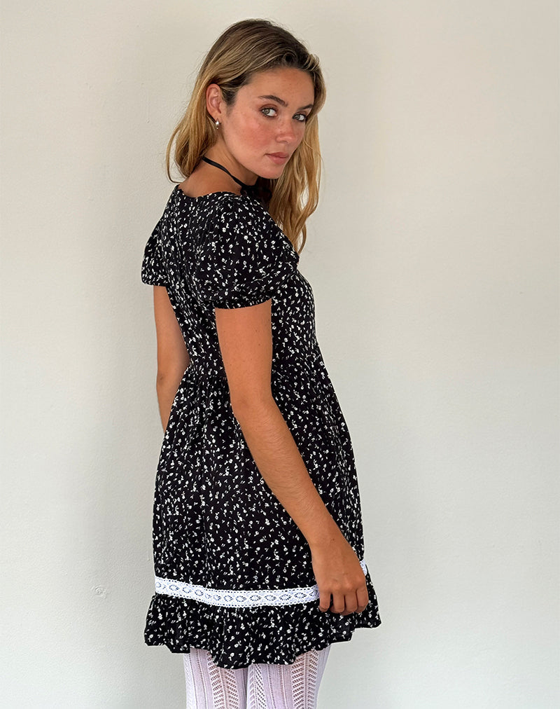 Image of Beling Mini-Teekleid in Schwarz Ditsy Romance