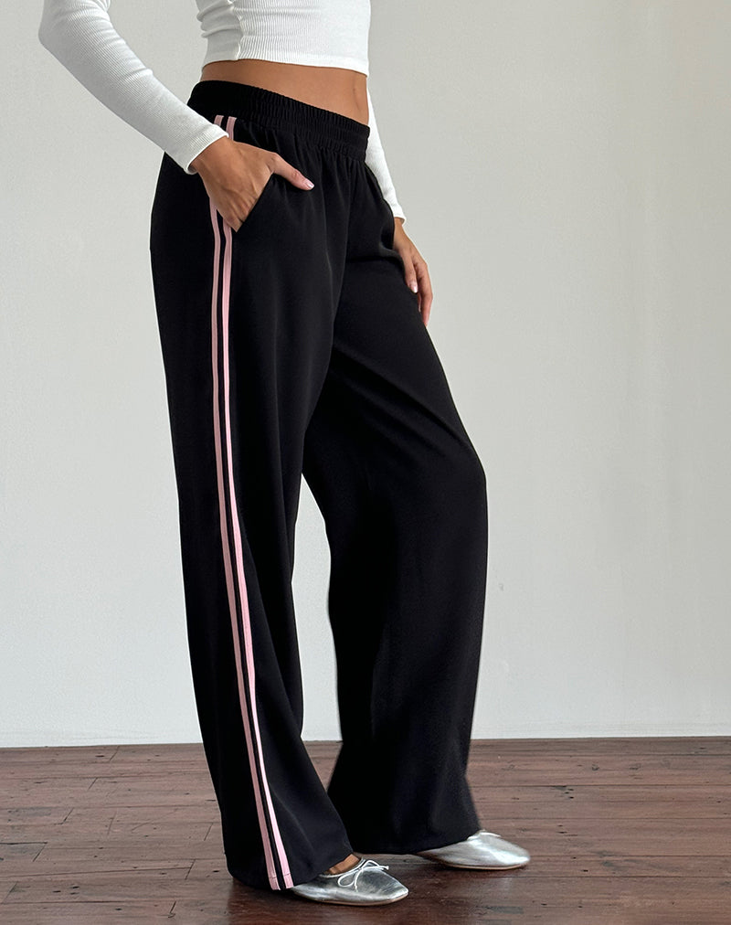 Bennett-Hose in Schwarz mit rosa Seitenstreifen