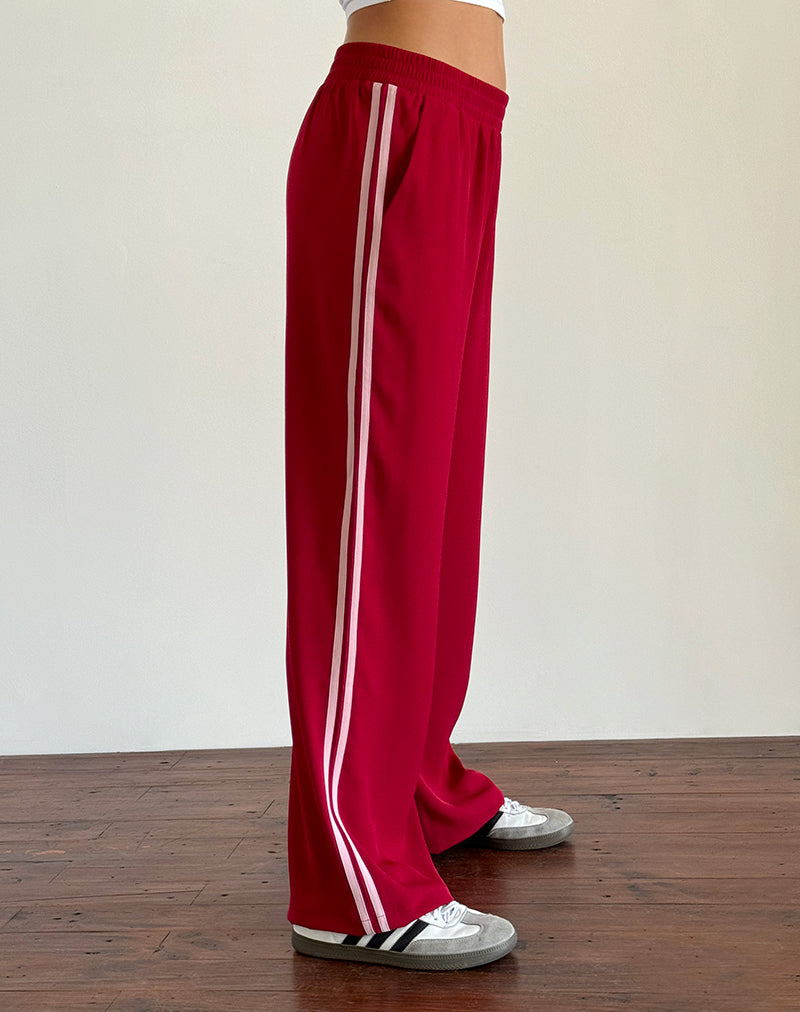 Bennett Hose mit weitem Bein in Tailoring Rot mit rosa Streifen