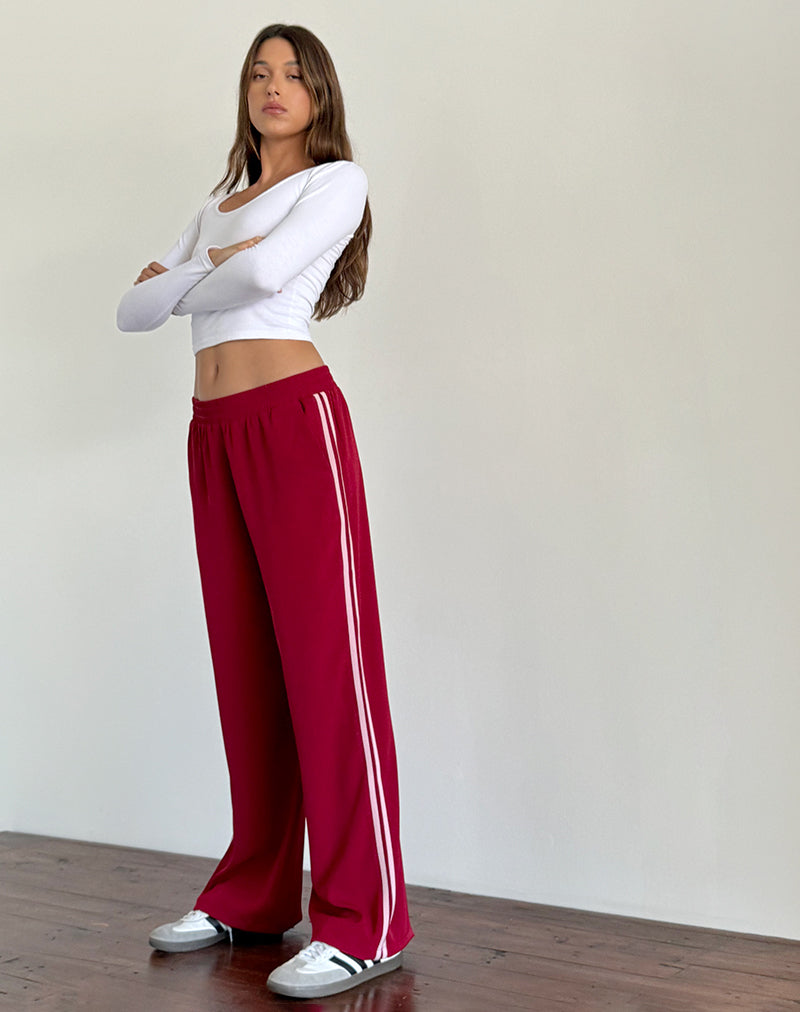 Bennett Wide Leg Trouser in Tailoring Rot mit rosa Streifen