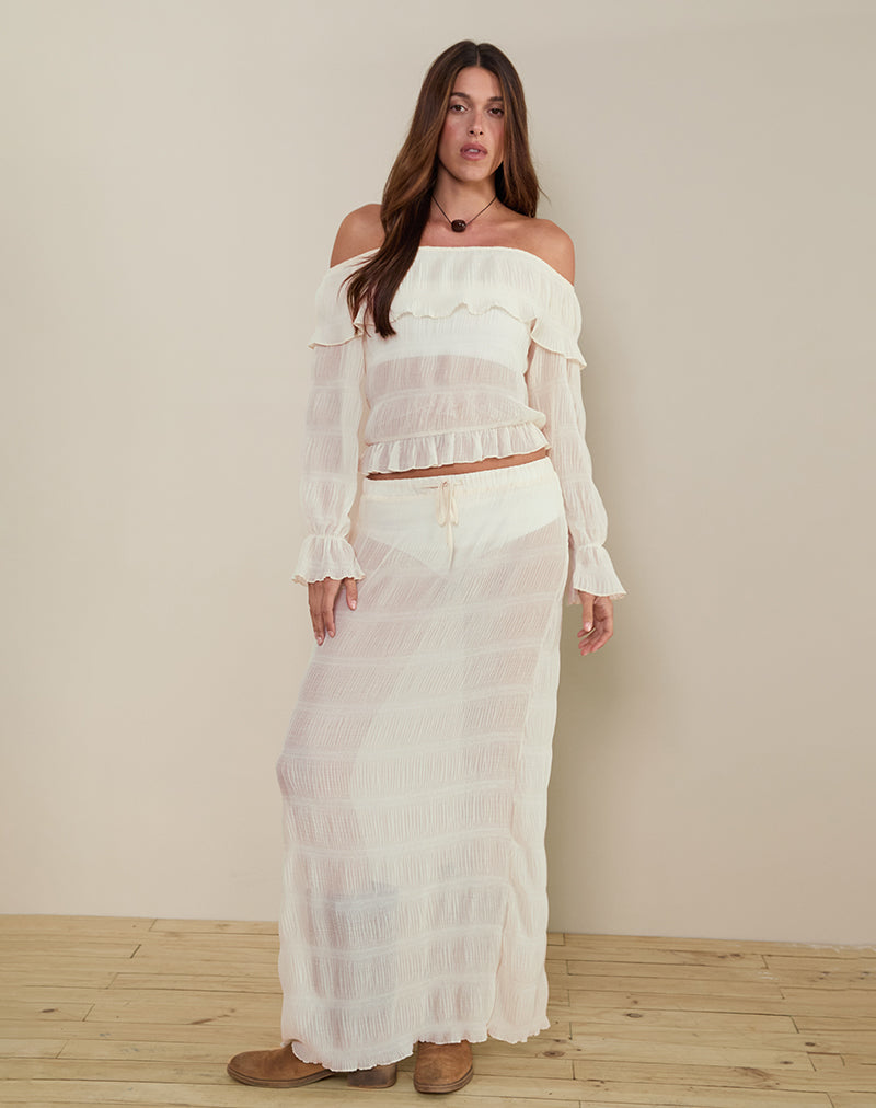 Bente Ungefütterter Maxirock aus Chiffon Plissee Elfenbein