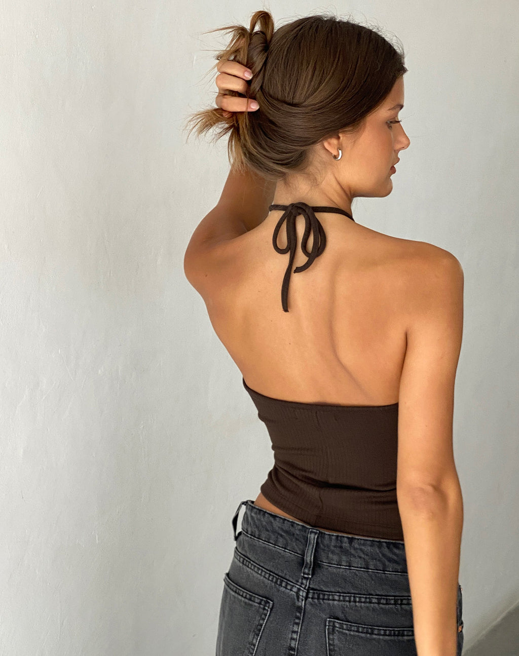 Beri Geripptes Neckholder-Top in Braun