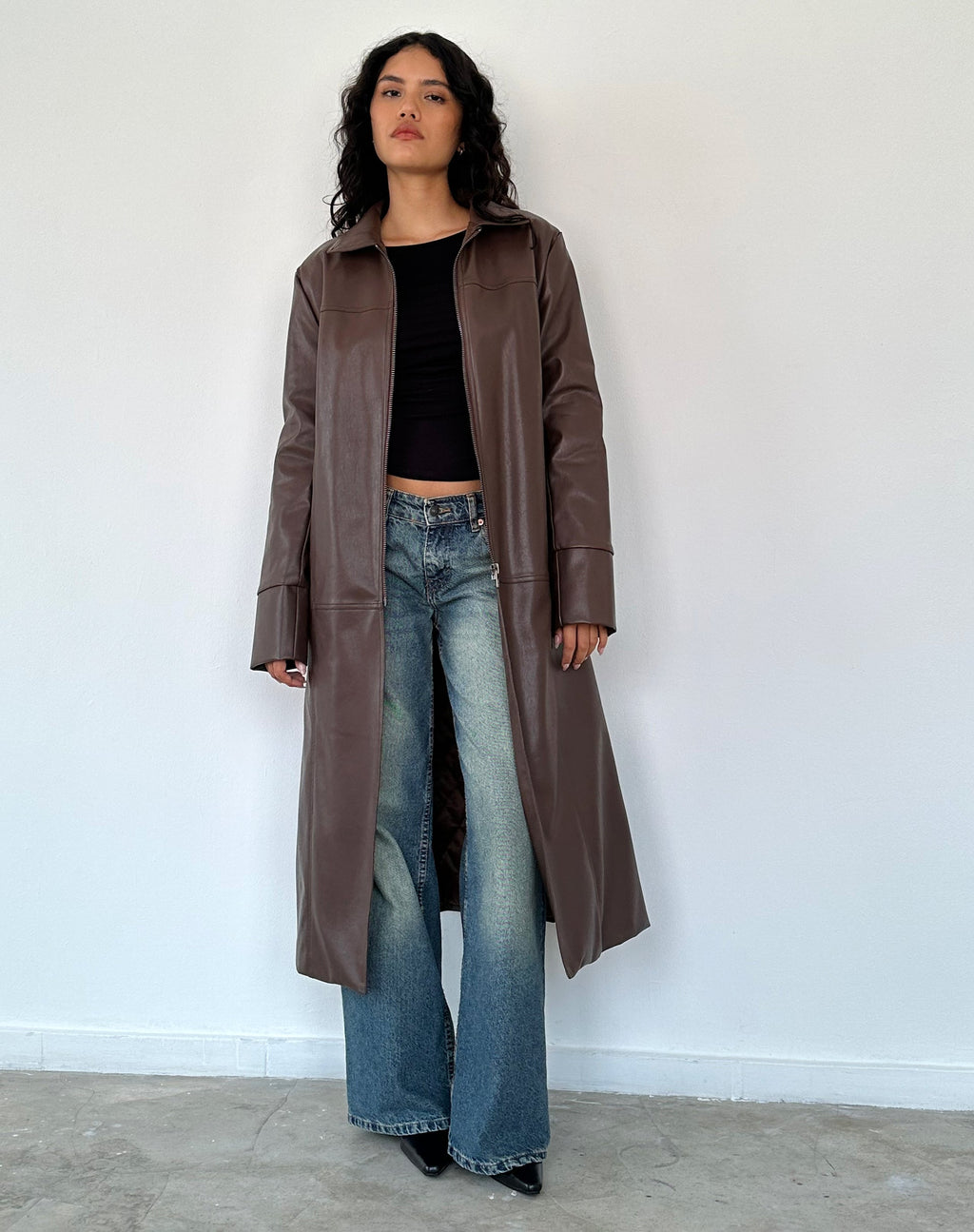 Berlin PU Trenchcoat in Dunkelbraun