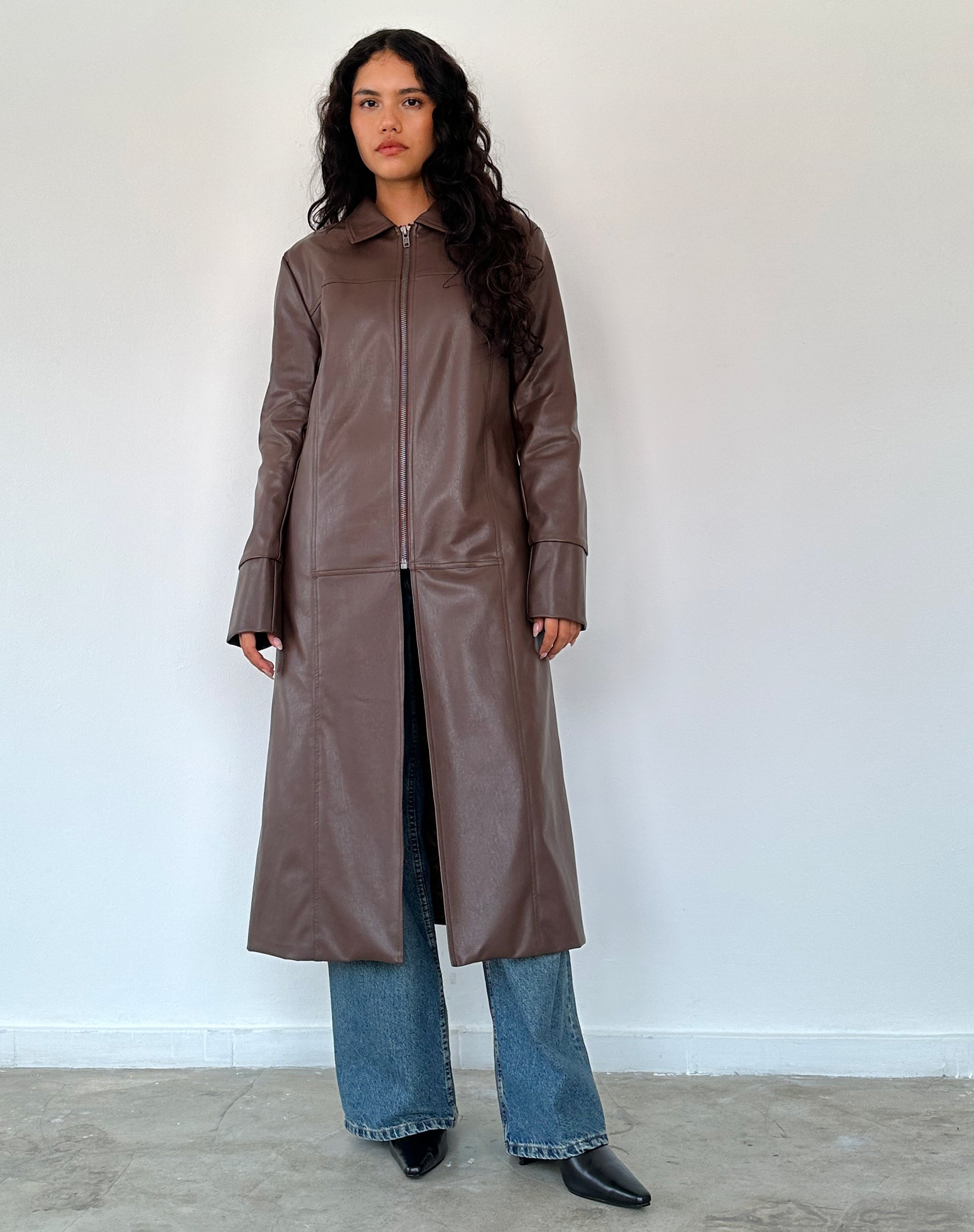 Image of Berlin PU Trenchcoat in Dunkelbraun