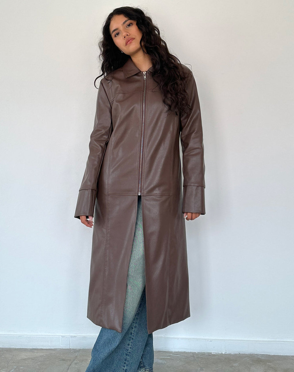 Berlin PU Trenchcoat in Dunkelbraun