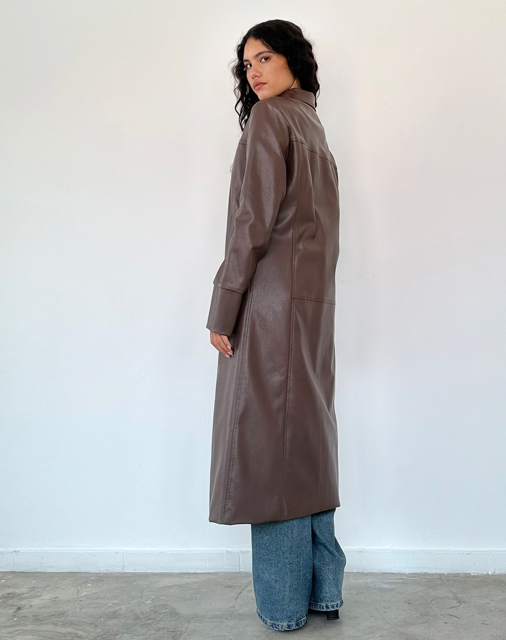 Image of Berlin PU Trenchcoat in Dunkelbraun