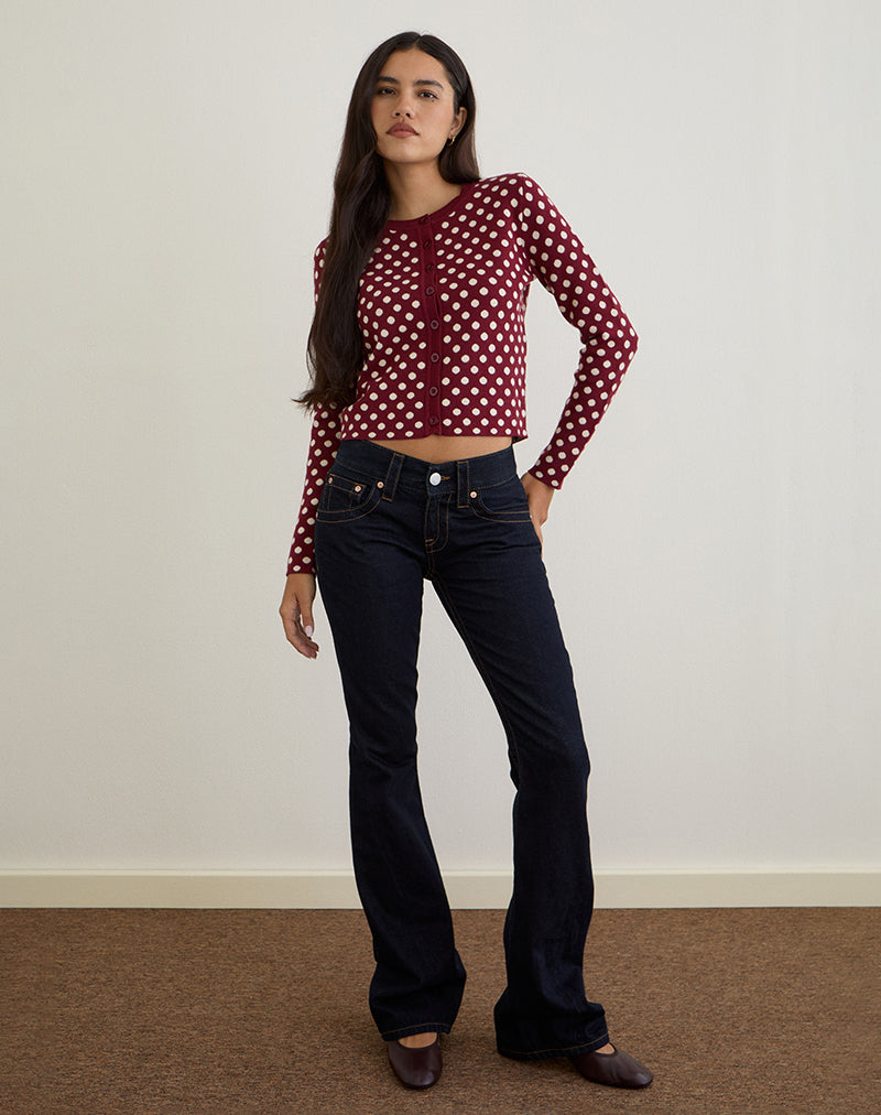 Image of Bhavina Strickjacke in Burgund mit cremefarbenem Polka-Print