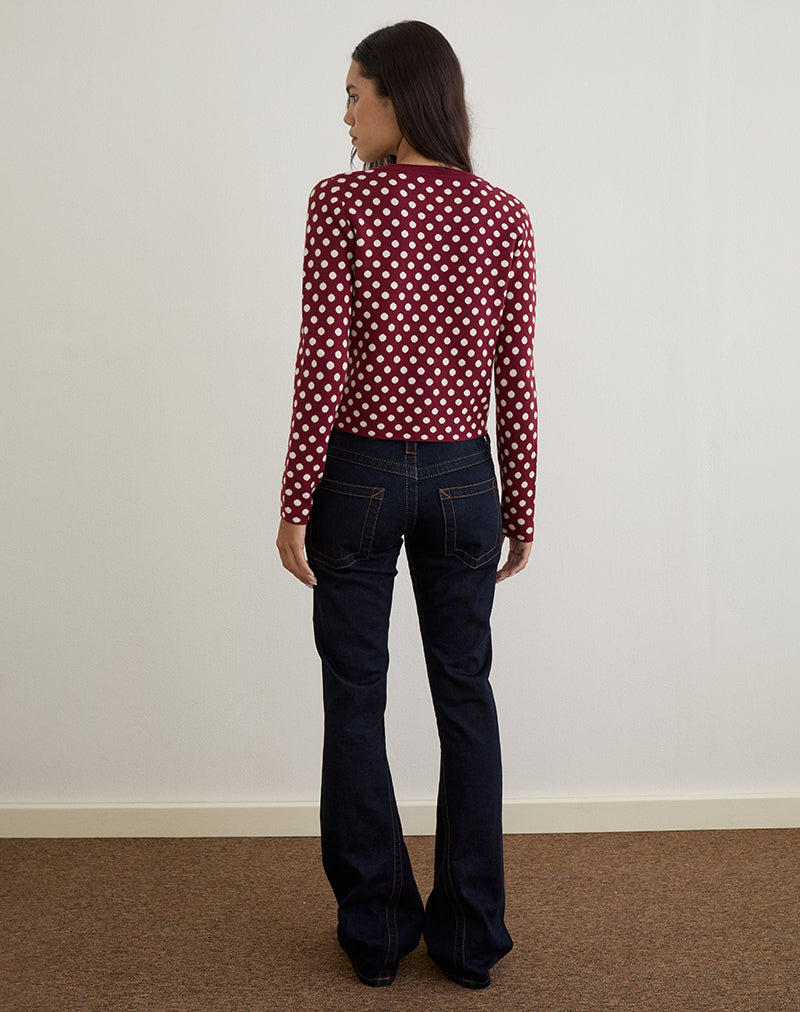 Image of Bhavina Strickjacke in Burgund mit cremefarbenem Polka-Print
