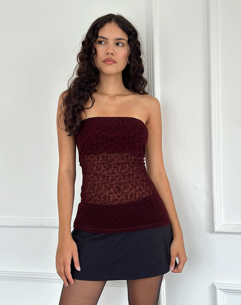 Image of Bilancia Bandeau Top in Ditsy Flock Gebranntes Kastanienbraun