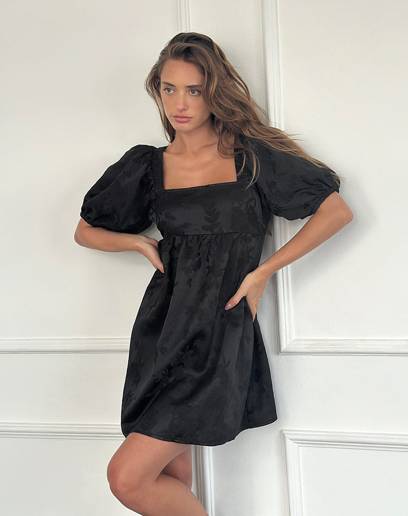 Bimbi Babydoll-Minikleid aus Satin-Jacquard Schwarz