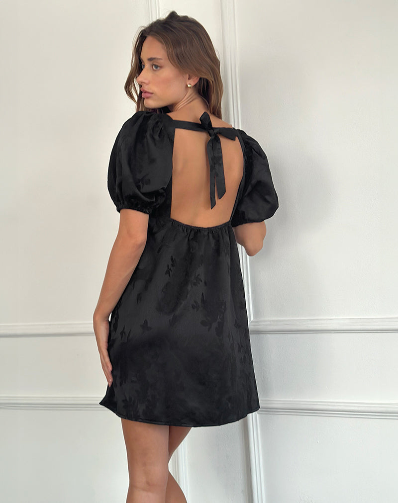 Bimbi Babydoll-Minikleid aus Satin-Jacquard Schwarz