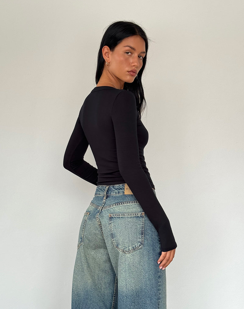 Image of Binlo Extra langärmeliges Top in Schwarz
