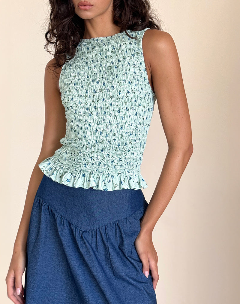 Birita Gerafftes Top in hübschem Blütengrün