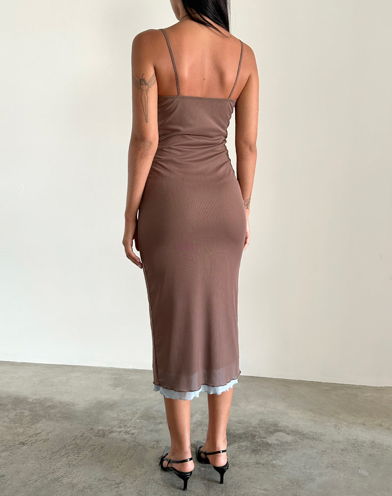 Image of Bisilk Midikleid aus Mesh Braun mit Hellblau