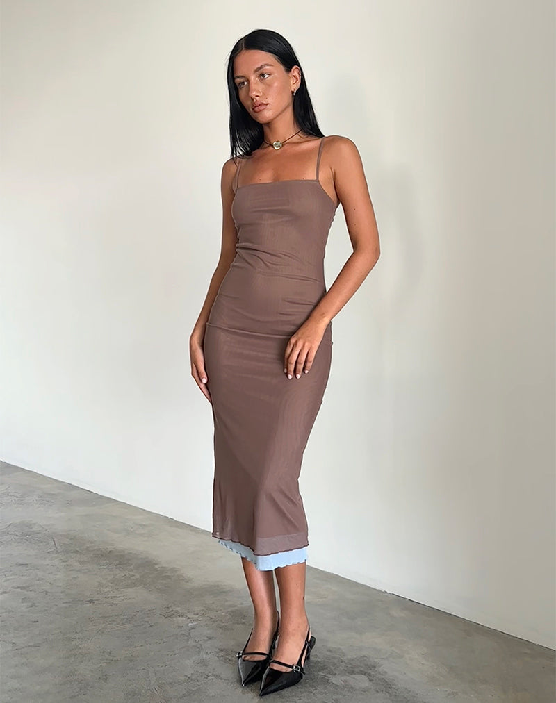 Image of Bisilk Midikleid aus Mesh Braun mit Hellblau