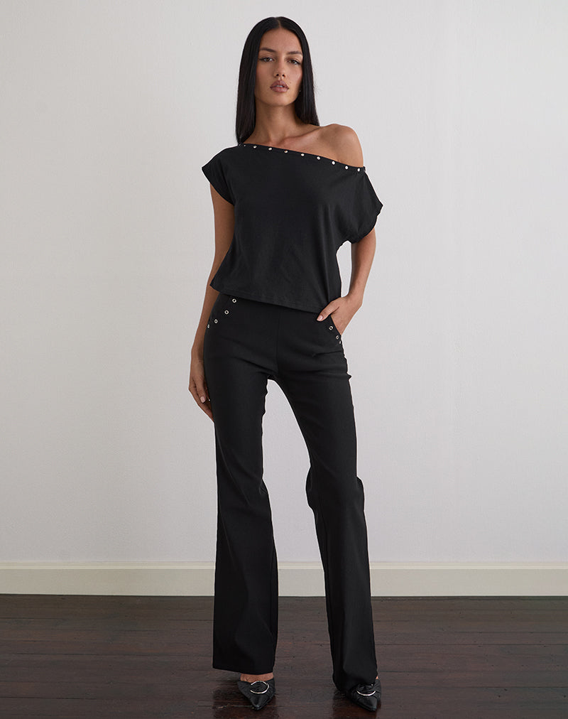 Image of Bizzy Top aus Jersey Schwarz mit Nieten