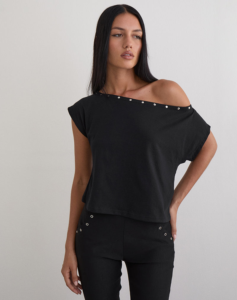 Image of Bizzy Top aus Jersey Schwarz mit Nieten