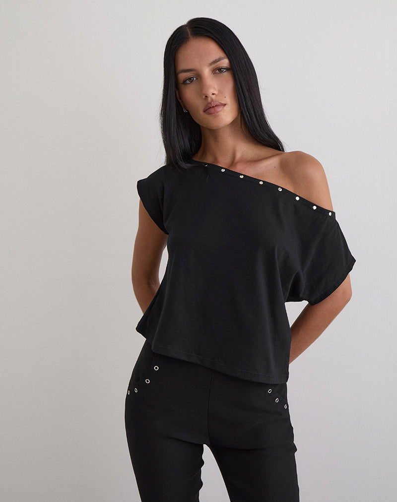 Image of Bizzy Top aus Jersey Schwarz mit Nieten
