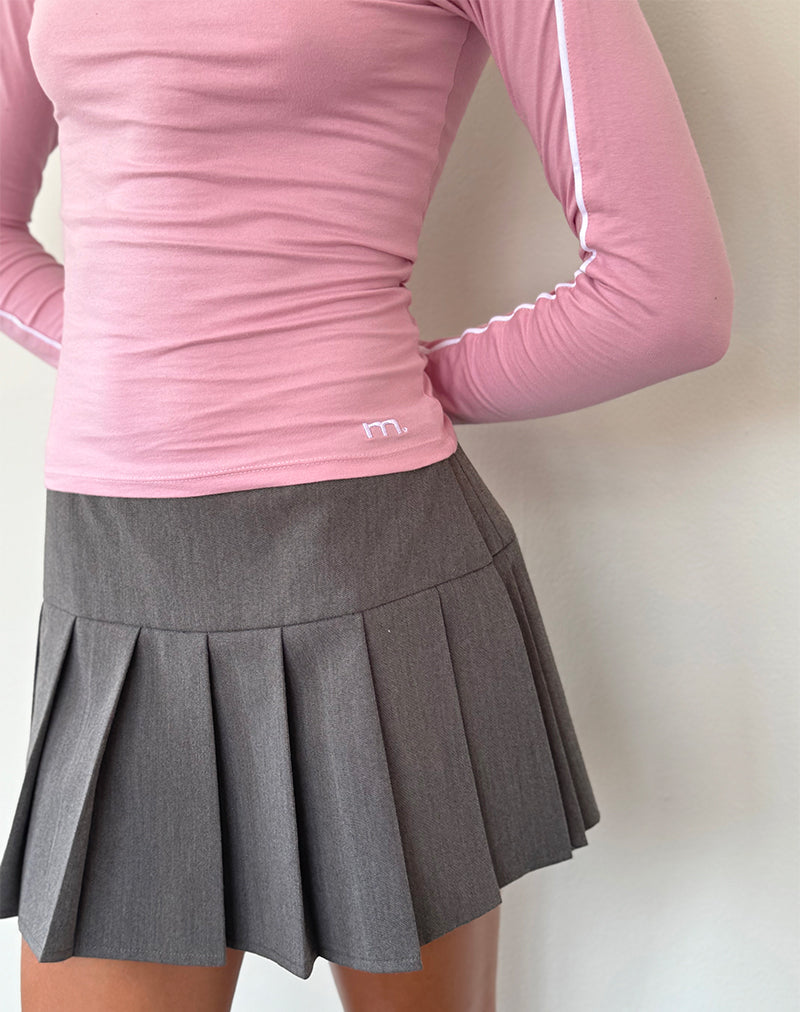 Image of Bonija Langarm-Top in Flamingo-Pink mit weißen Paspeln und M-Stickerei