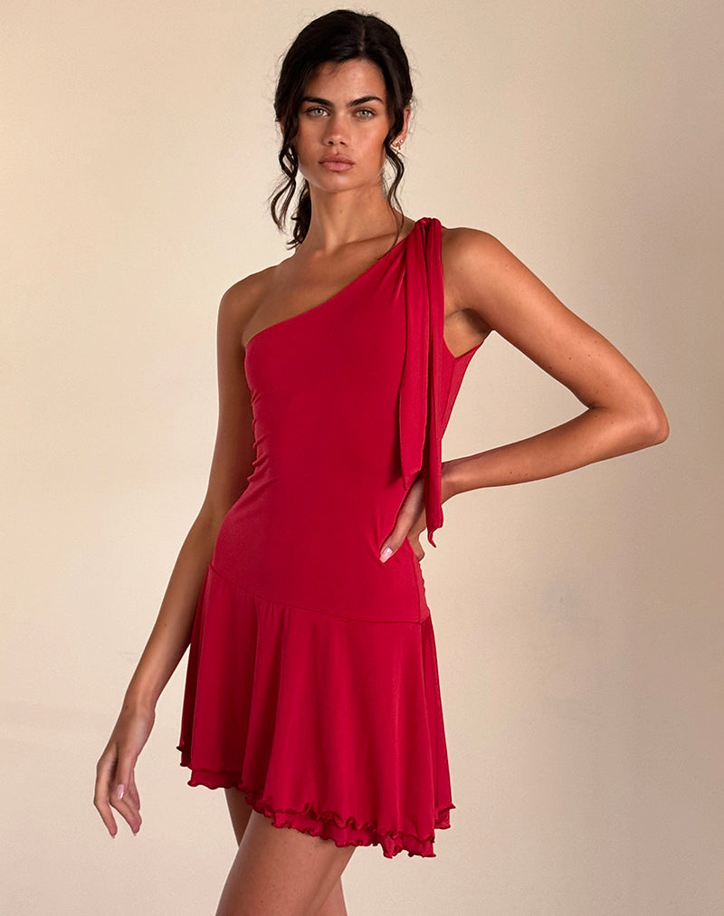 Bild von Boone One Shoulder Mini Dress in Slinky Red