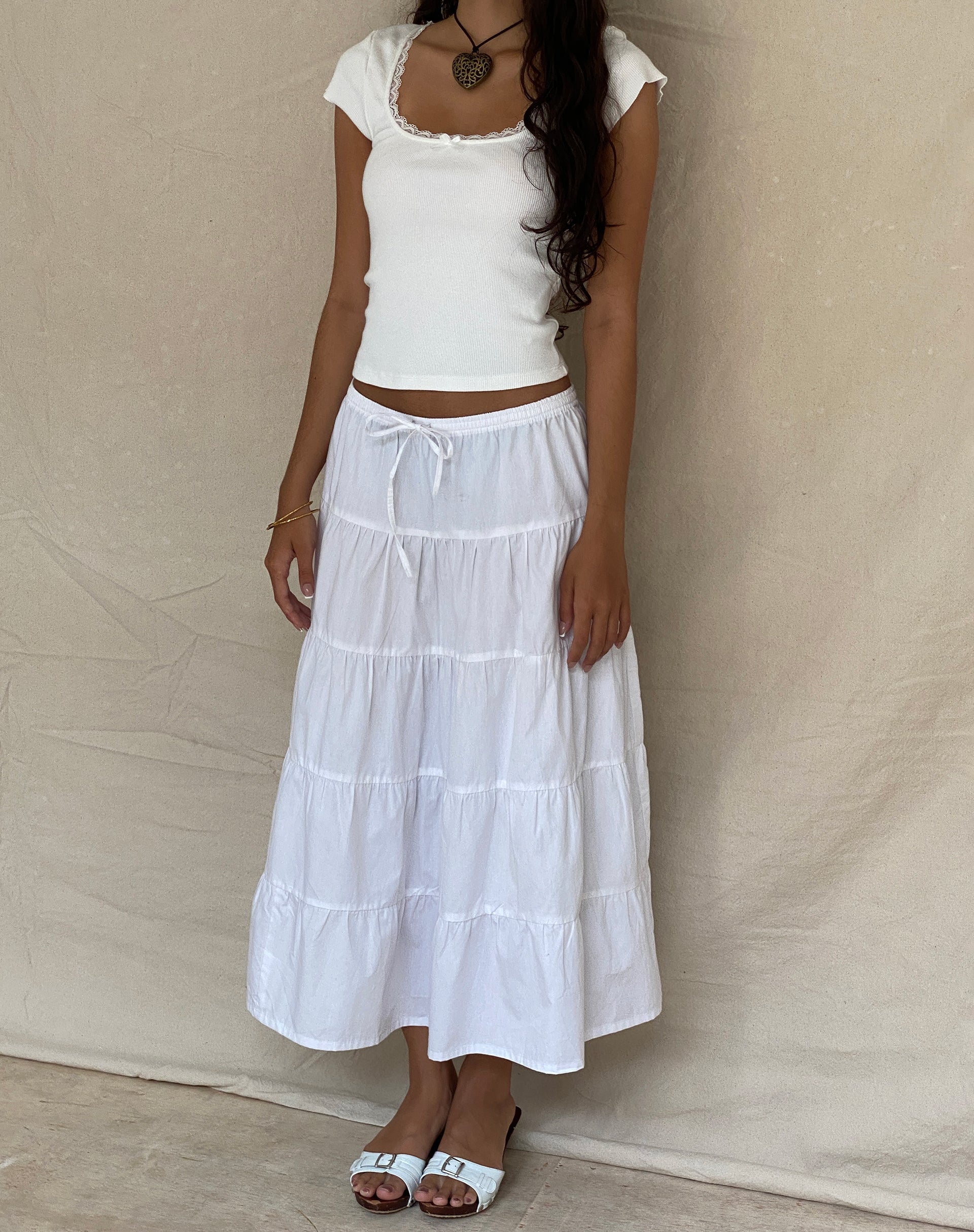 Image of Bovillo Tee mit Spitzenbesatz aus geripptem Off White