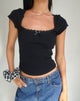 Image of Bovillo Cap Sleeve Top aus schwarzem gerippten Jersey