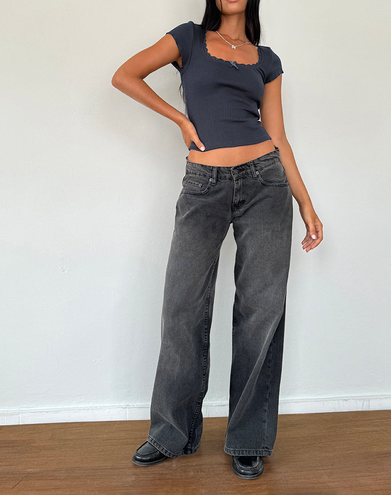 Image of Bovillo Cap Sleeve Top in Ocean Storm Gerippter Jersey