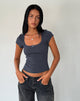 Image of Bovillo Cap Sleeve Top in Ocean Storm Gerippter Jersey