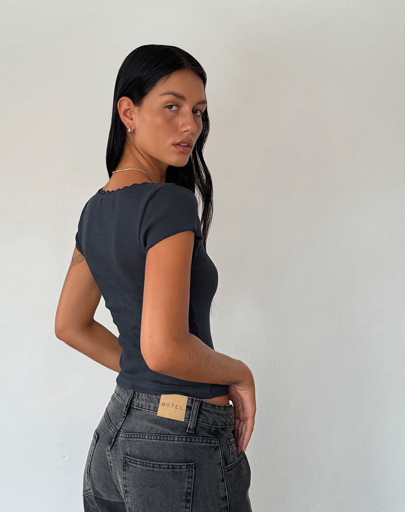 Image of Bovillo Cap Sleeve Top in Ocean Storm Gerippter Jersey