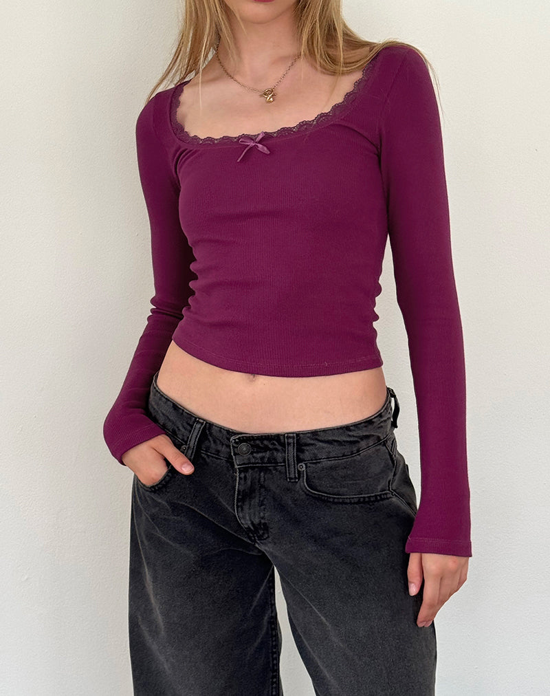 Image of Bovita Langärmeliges geripptes Top in Berry