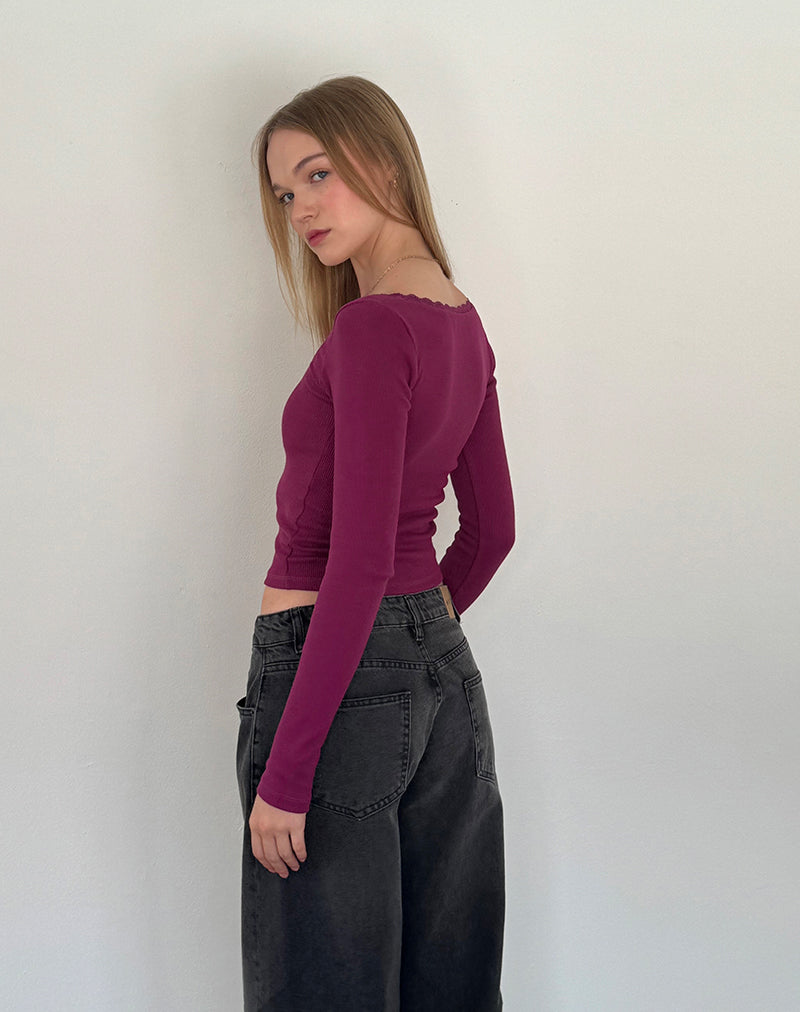 Image of Bovita Langärmeliges geripptes Top in Berry