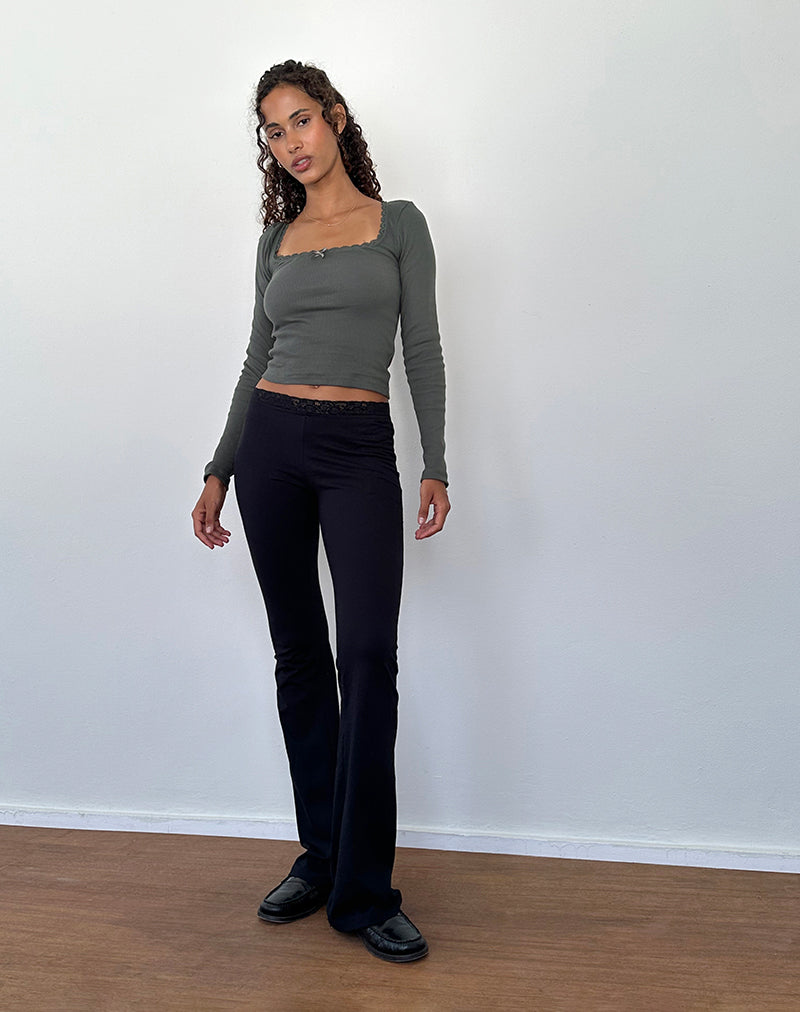 Image of Bovita Langärmeliges geripptes Top in Beluga Grau