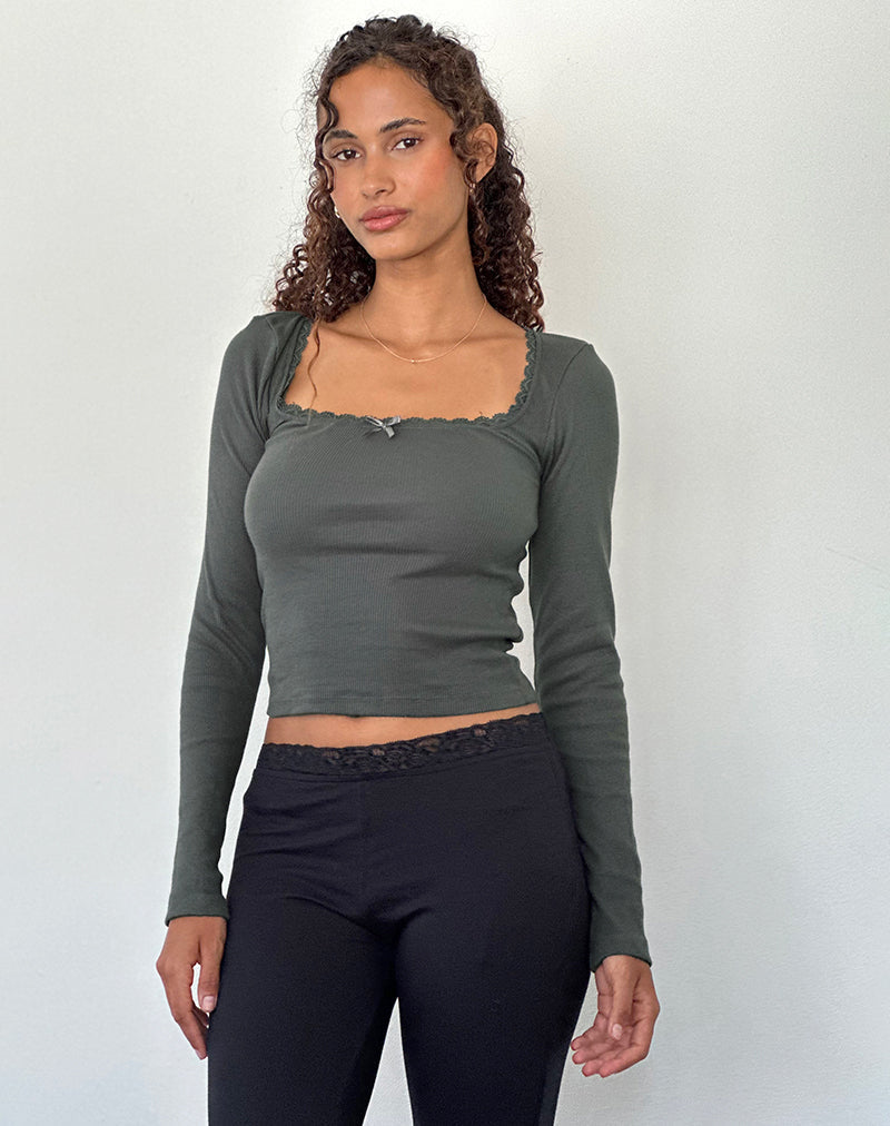 Image of Bovita Langärmeliges geripptes Top in Beluga Grau